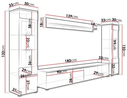 Zondo Mobilier living Selwyn II (Alb + Alb lucios ) (fără iluminat). 1054045