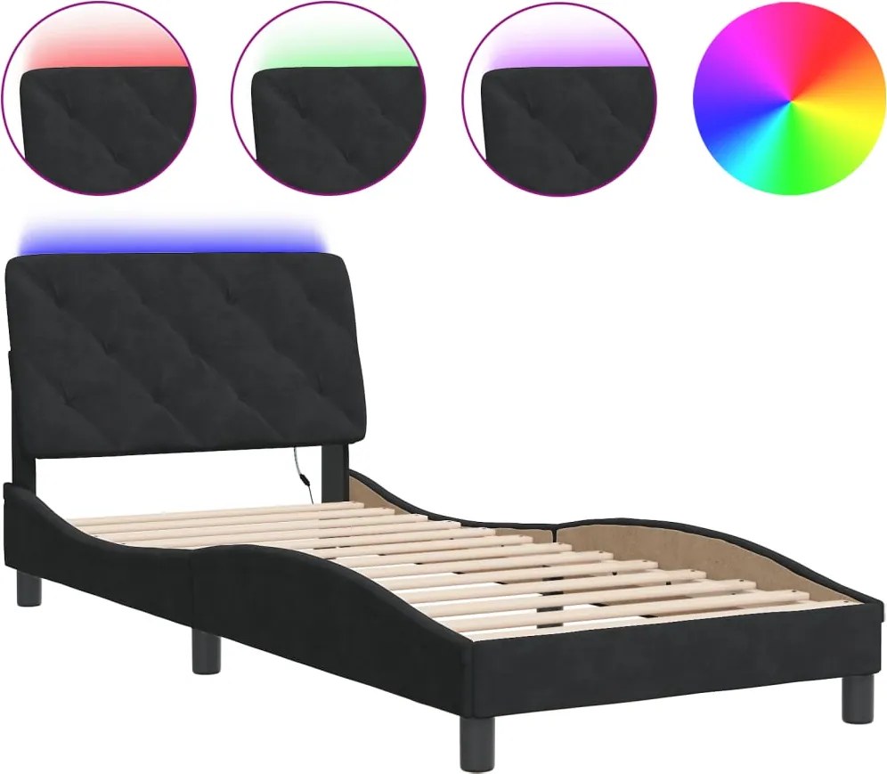 vidaXL Cadru de pat cu LED fără saltea, negru, 90x200 cm, catifea