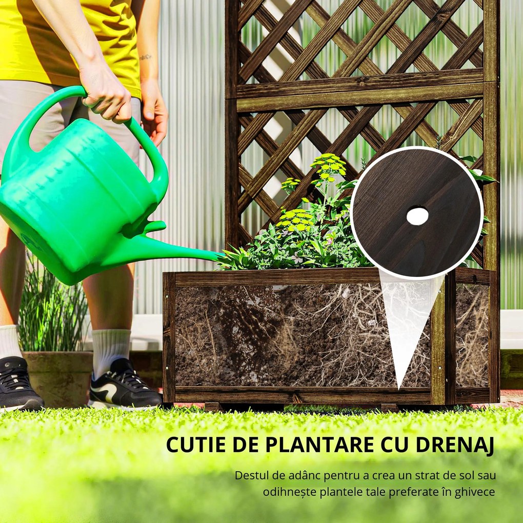 Outsunny Jardinieră de Exterior cu Spalier, Grilaj pentru Plante Cățărătoare și Ghiveci, 72.5x31.5x149.5 cm, Lemn Natural | Aosom Romania