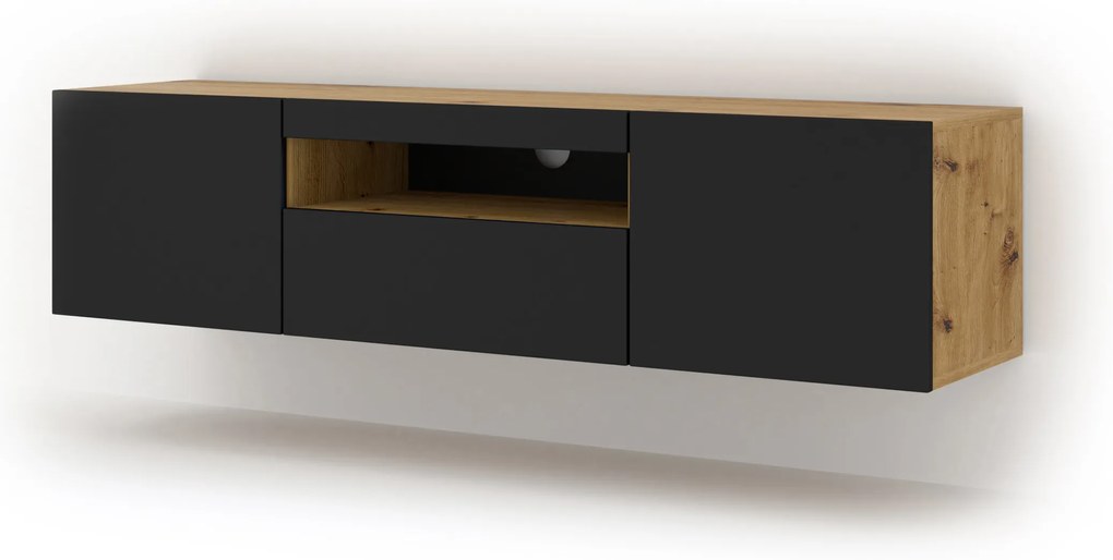 Masă TV/Dulap Aurinko 150 (Stejar artisan + Negru mat). 1083422