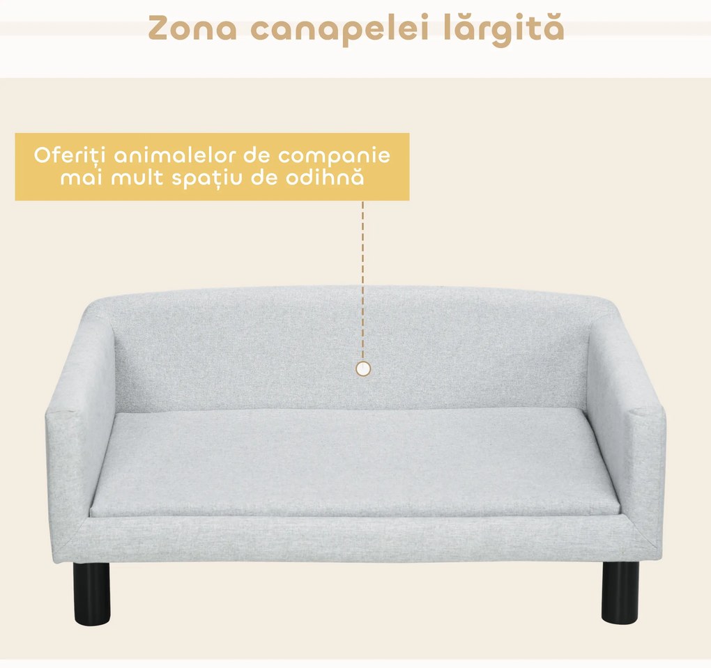 PawHut Canapea pentru Câini cu Pernă, Brațe și Spătar Gri Deschis | Aosom Romania