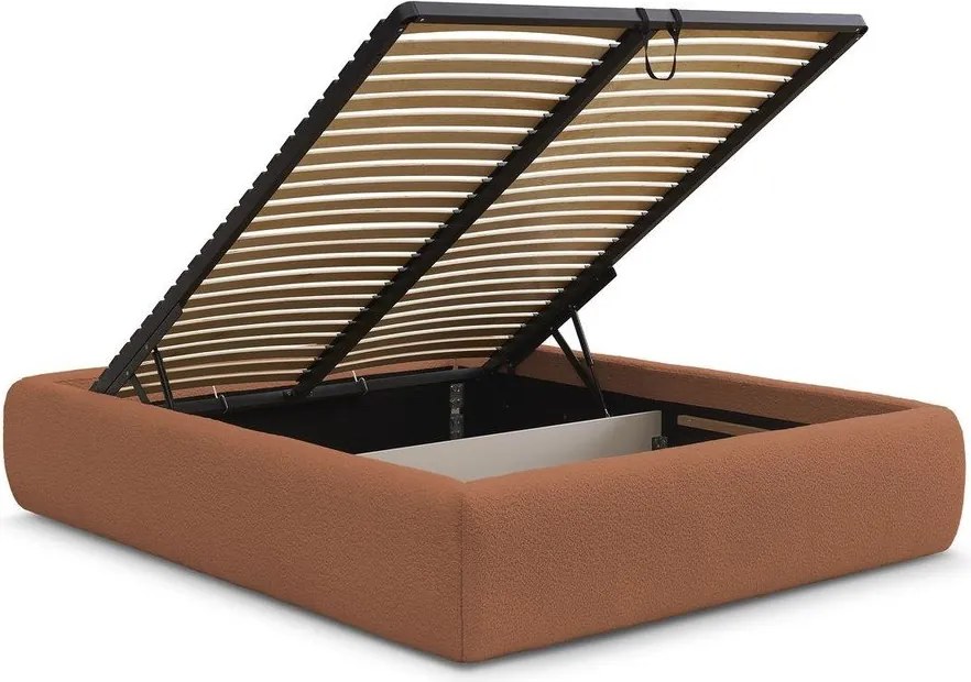 Pat matrimonial portocaliu tapițat cu spațiu de depozitare/fără tăblie cu somieră 180x200 cm Inera – Bobochic Paris