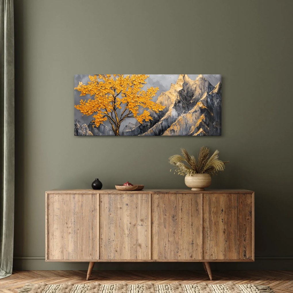 Tablou – Arbore auriu în munți (120x50 cm)