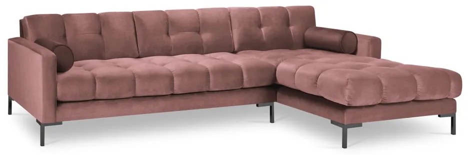 Colțar din catifea cu extensie pe partea dreaptă Cosmopolitan Design Bali, roz