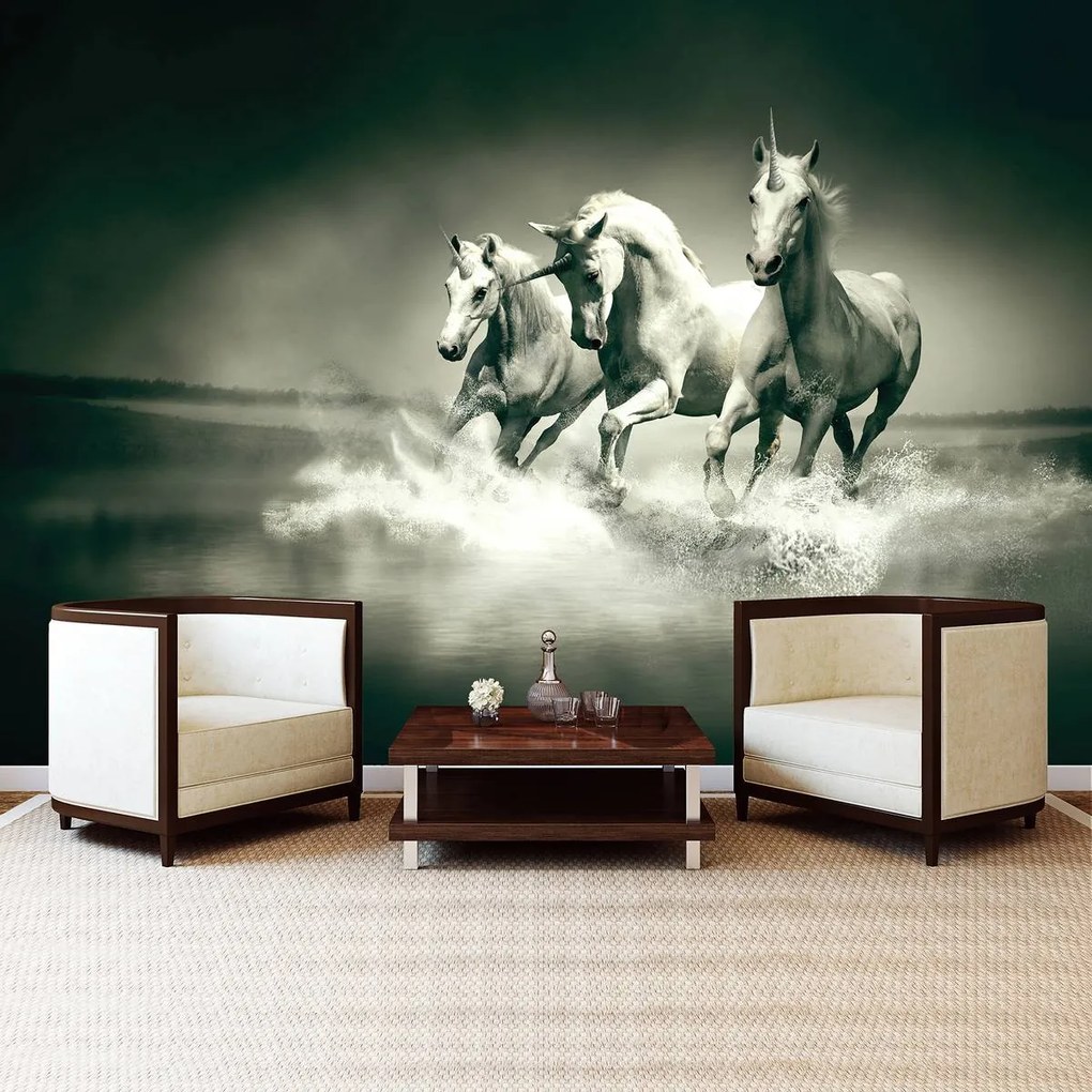 Fototapet - Unicorni galopînd pe apă (152,5x104 cm)