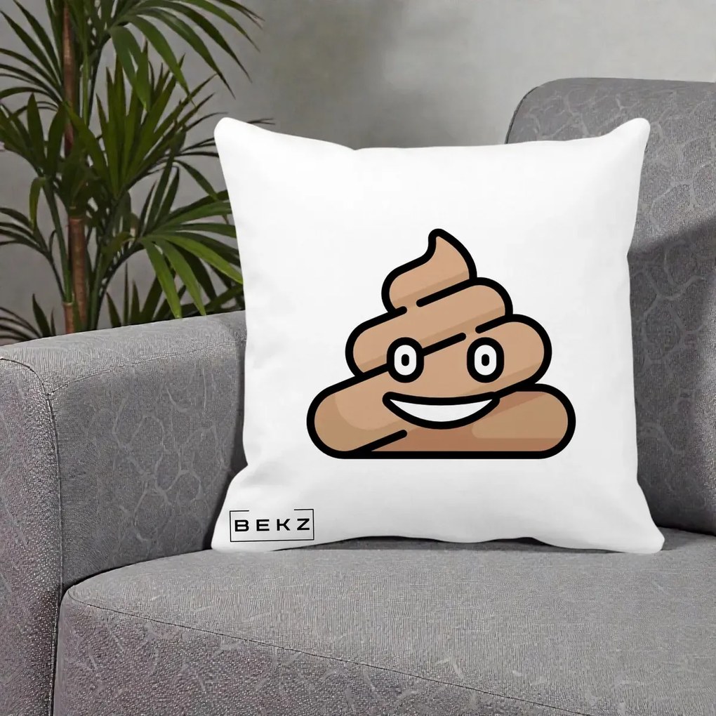 Perna Decorativa Emoji Poop Funny, 40x40 cm, Alba Mata, Husa Detasabila, Perna Inclusa, BEKZ®