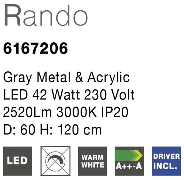 Lustra moderna suspendata LED 3000K Ø60cm RANDO gri NVL-6167206