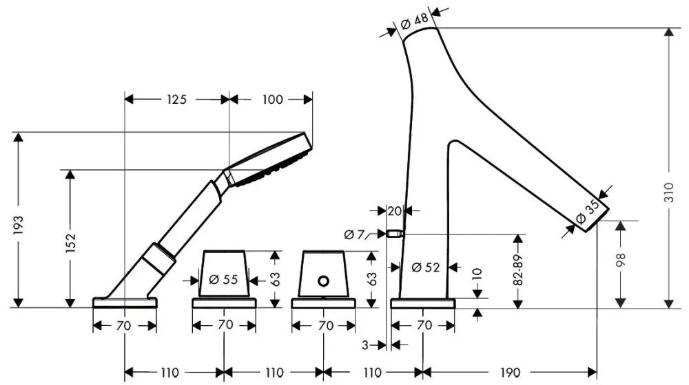 Baterie cada crom cu 4 orificii Hansgrohe Axor Starck Organic