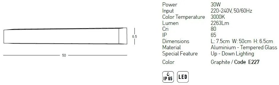 Aplica LED iluminat exterior ambiental IP65 Slim L-50cm