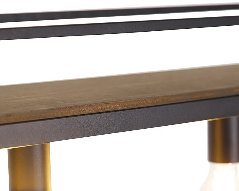 Lampă suspendată inteligentă neagră cu lemn și raft 4 lumini cu Wi-Fi A60 - Cage Rack