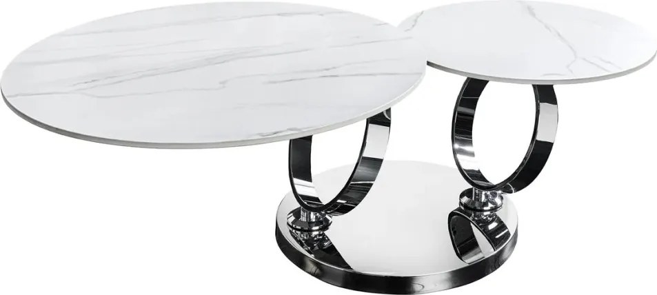 Masuta de cafea moderna cu doua blaturi rotative din ceramica DANCING RINGS 80-135cm