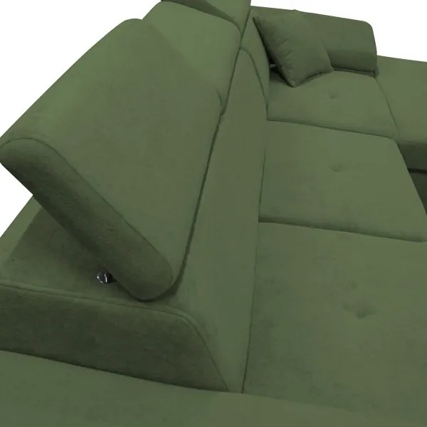 Colțar extensibil în L CASTELO, cu spațiu de depozitare, pe partea dreaptă, verde