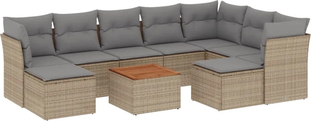 vidaXL Set canapele de grădină, 10 piese, cu perne, bej, poliratan