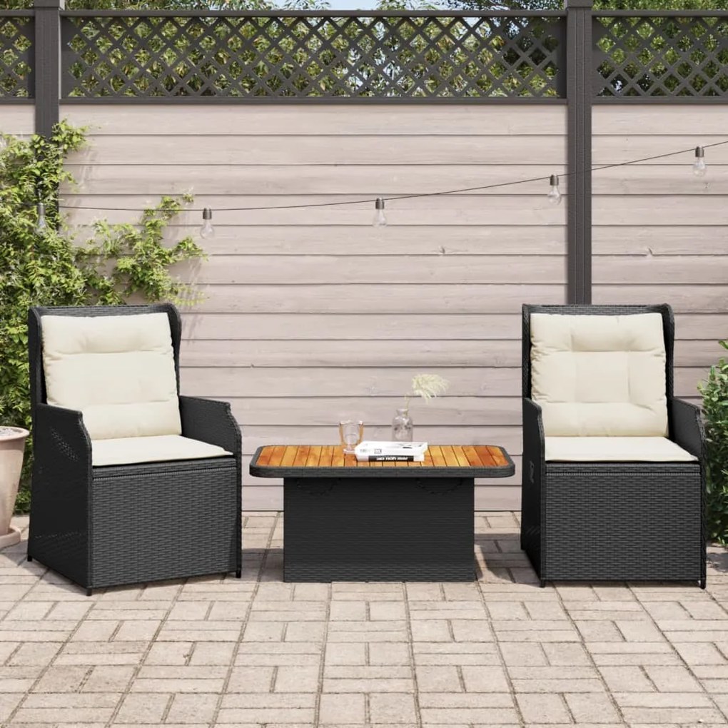 3262731 vidaXL Set mobilier de grădină cu perne, 3 piese, negru, poliratan