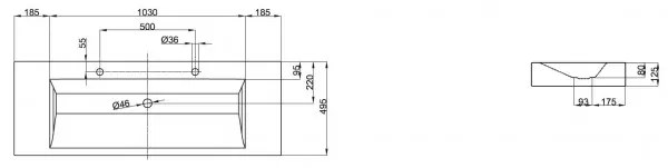 Lavoar dublu suspendat, Bette Aqua, 140x49.5cm, alb lucios, A052-000-HLW2