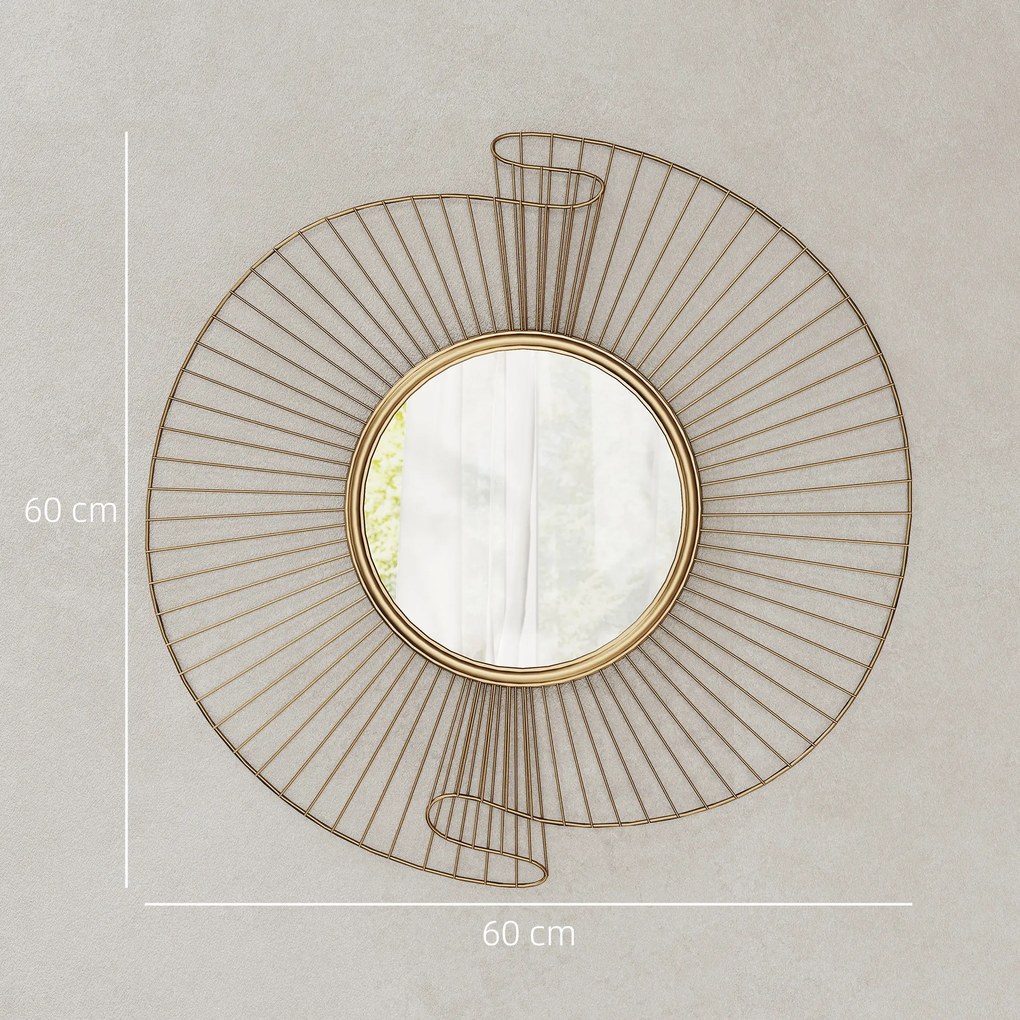 HOMCOM Oglindă Decorativă de Perete Rotundă, Design Modern cu Benzi Metalice și Ramă Plisată, Pentru Sufragerie, Dormitor și Hol, 60x60 cm, Auriu | Aosom Romania