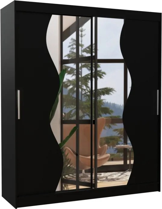 Dulap cu usi glisante si oglinda 180x215 cm, Medison, ADRK Furniture (Culoare: Ciocolata)