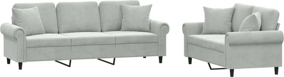 vidaXL Set canapea 2 piese cu perne, gri deschis, catifea