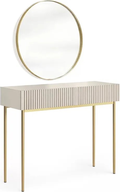 Masa de toaletă cu oglindă aurie Nicole 80 cm - cașmir / picioare aurii