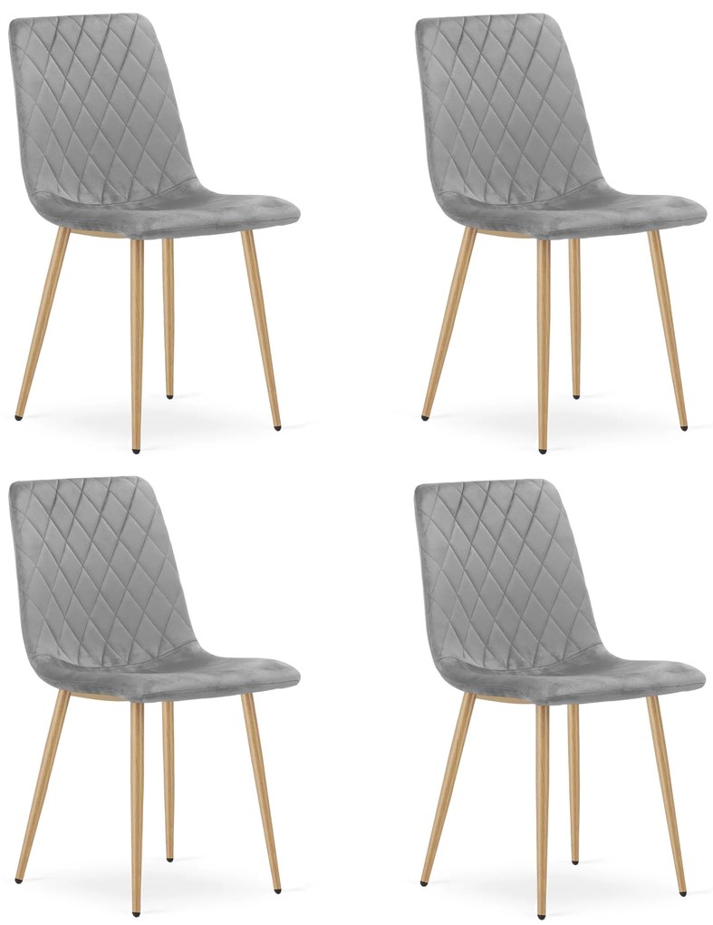Set 4 Scaune Bucatarie/Dining Clay Catifea Gri Deschis Picioare Metalice Finisaj Lemn