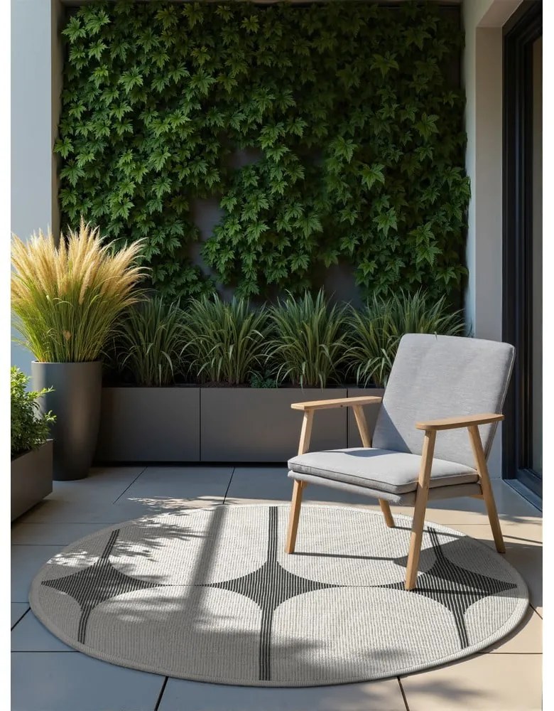 Covor pentru exterior și interior alb-negru rotund ø 160 cm Duet Bowen – NORTHRUGS