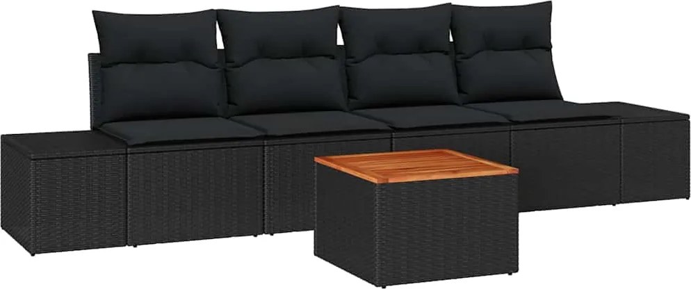 vidaXL Set de canapele pentru grădină cu pernă 5 pcs Negru Rattan poli
