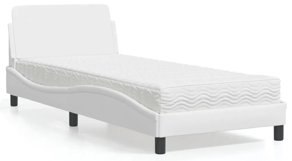 vidaXL Pat cu saltea, alb, 80x200 cm, piele ecologică