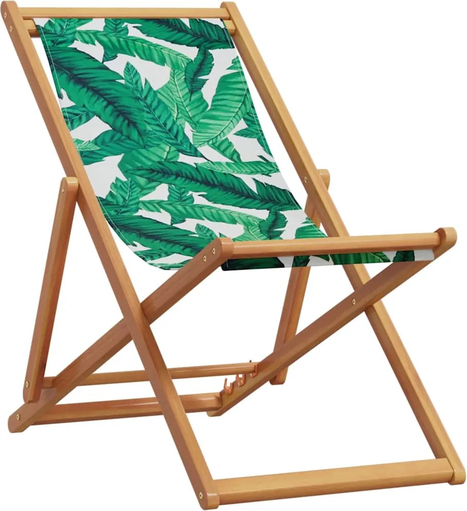 vidaXL Scaun plajă pliabile model frunze lemn masiv eucalipt/țesătură
