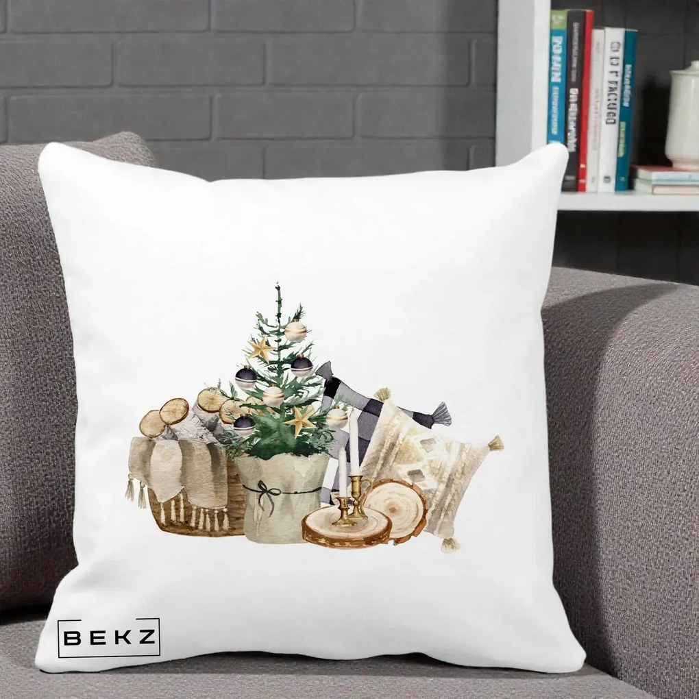 Perna Decorativa Colt Cozy de Craciun Boho, 40x40 cm, Alba Mata, Husa Detasabila, Perna Inclusa, BEKZ®