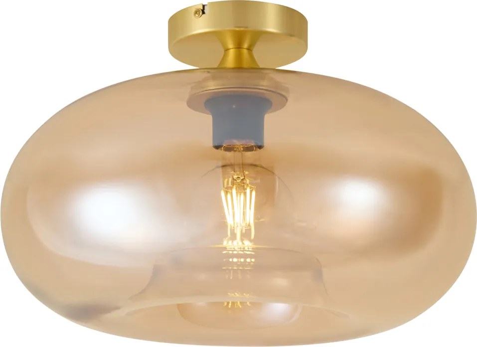 Plafonieră Art Deco din alamă cu sticlă chihlimbar 40cm - Busa