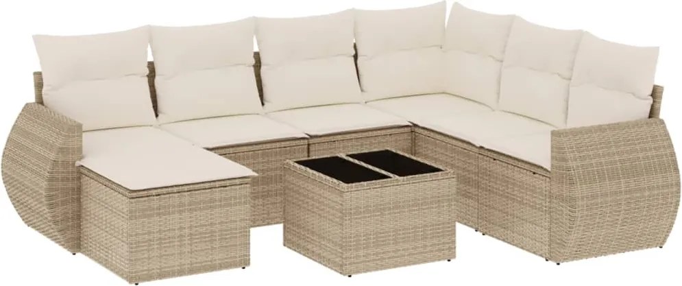 vidaXL Set canapele de grădină, 8 piese, cu perne, bej, poliratan