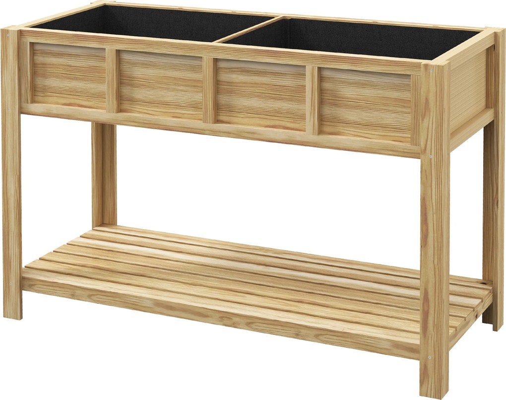 Outsunny Jardinieră pe picioare cu separator detașabil, raft, inserturi pentru irigare, material geotextil de drenaj 115L x 46l x 75Î cm | Aosom Romania