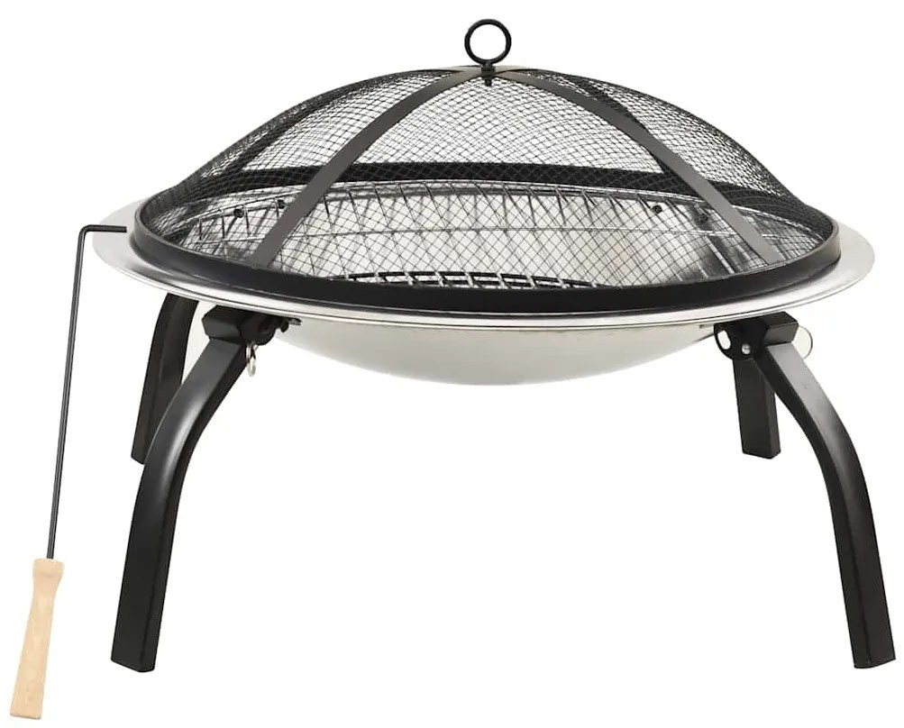 313353 vidaXL Vatră de foc 2-în-1 cu grătar/vătrai, 56x56x49 cm, oțel inoxidabil