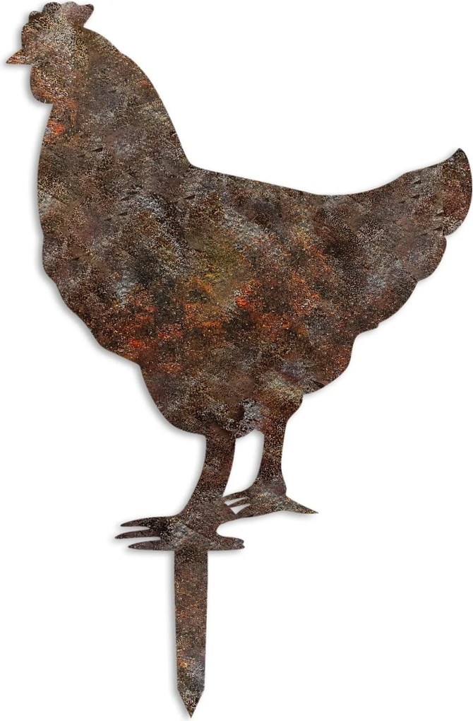 Decoratiune gradina CHICKEN A-01, maro, metal, 42x49 cm
