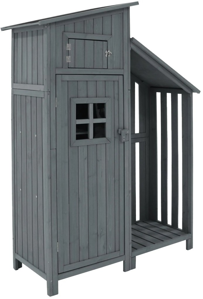 Dulap de grădină cu 2 rafturi, magazie de unelte cu spațiu de depozitare mare, 124L x 46P x 174Î cm, Gri