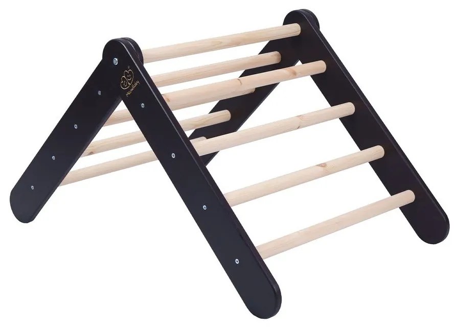 Triunghi Pikler de cățărat negru din lemn de pin 46x87x60 cm Montessori – Meowbaby