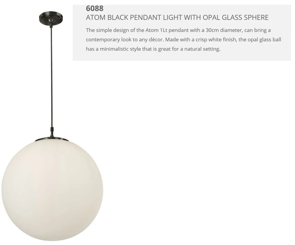 Lustra / Pendul design modern 30cm Atom black / opal 6088 SRT