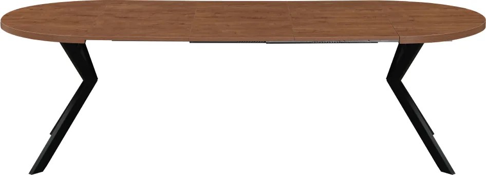 Masă de sufragerie extensibilă, stejar închis/negru, 100-250x75,5 cm, LUKOS