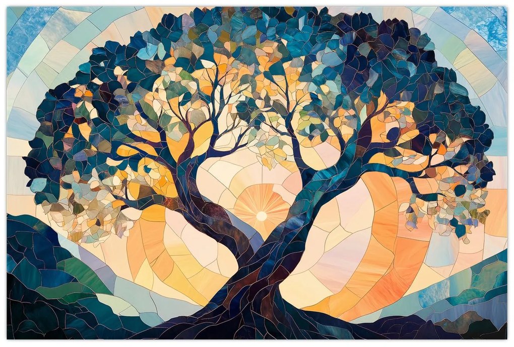 Tablou – Mozaic – soare și arbore II. (90x60 cm)
