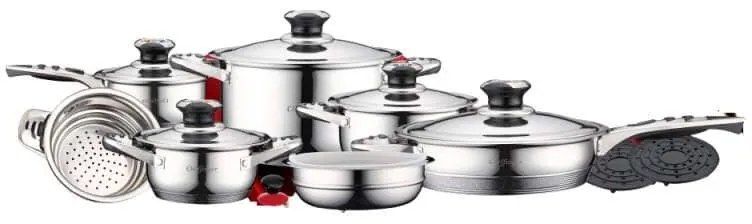 Set Oale Inox cu 9 Straturi 16 Piese Cratite si Tigaie cu Capac Compatibil Inductie