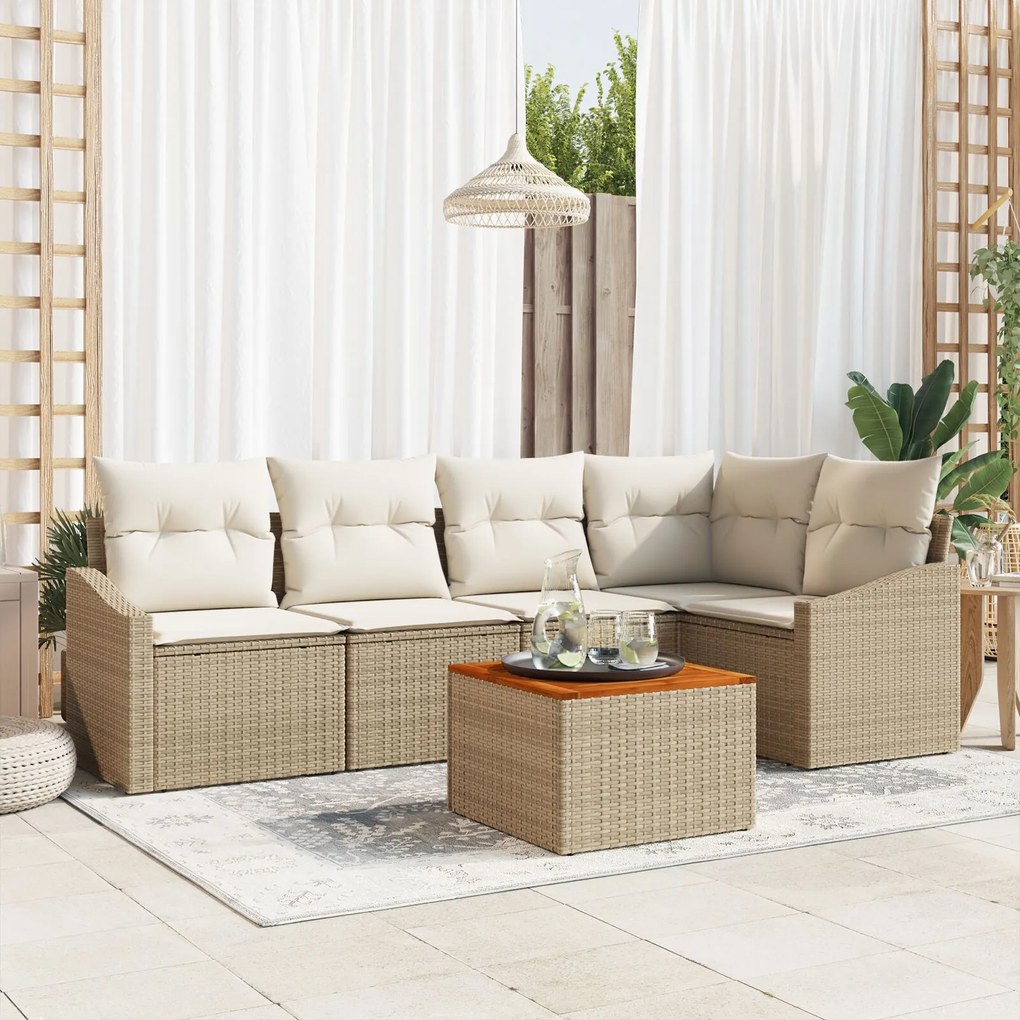 vidaXL Set de canapele pentru grădină cu pernă 6 pcs Bej Rattan poli