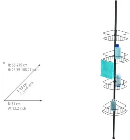 WENKO 24568100 - Poliță de colț DOLCEDO, 31 x 230 cm, inox/negru