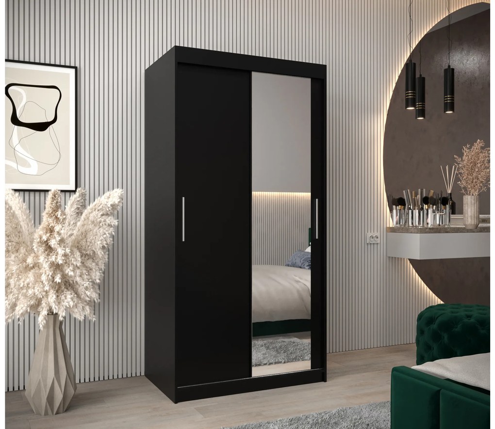 Dulap de haine 100 cm Toki 2 (negru mat + stejar sonoma). 1064964