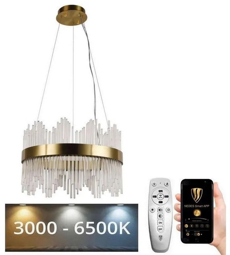 Lustră LED dimabilă pe cablu LED/70W/230V 3000-6500K auriu + telecomandă