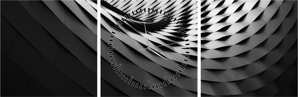 Tablou abstract - spirală alb neagră (cu ceas) (90x30 cm)
