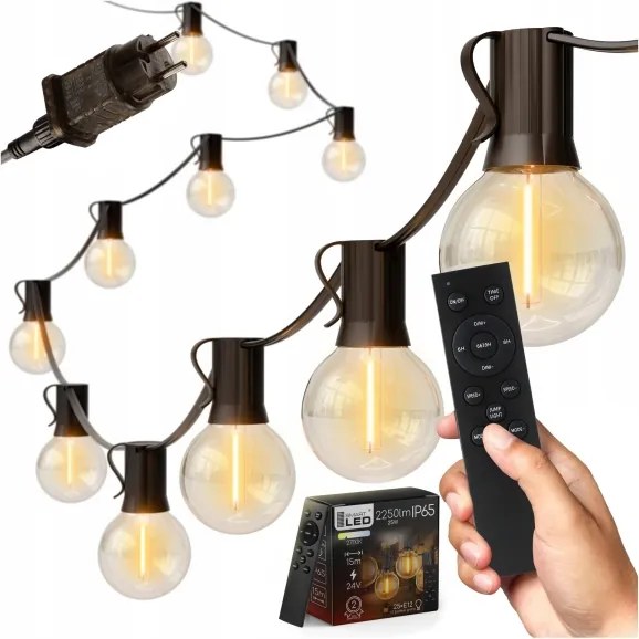 Ghirlandă LED dimerizabilă pentru exterior 25xE12/1W/24/230V, 17,5 m, IP65, neagră + telecomandă