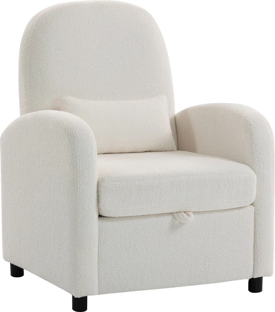 HOMCOM Fotoliu Tapițat cu Spațiu Ascuns, Spătar Înalt, Fotoliu Modern cu Brațe și Pernă Lombară, Material Teddy, pentru Dormitor și Sufragerie, Crem | Aosom Romania