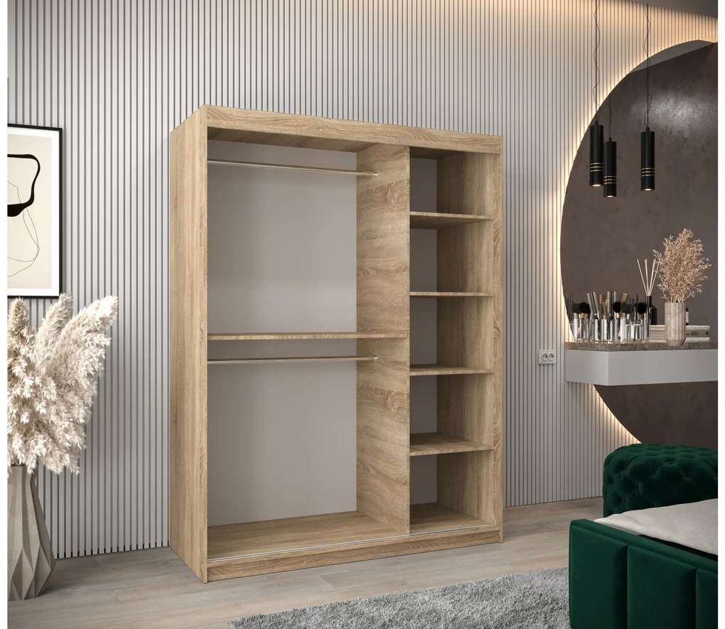 Dulap de haine 150 cm Toki 2 (stejar sonoma + negru mat). 1064997