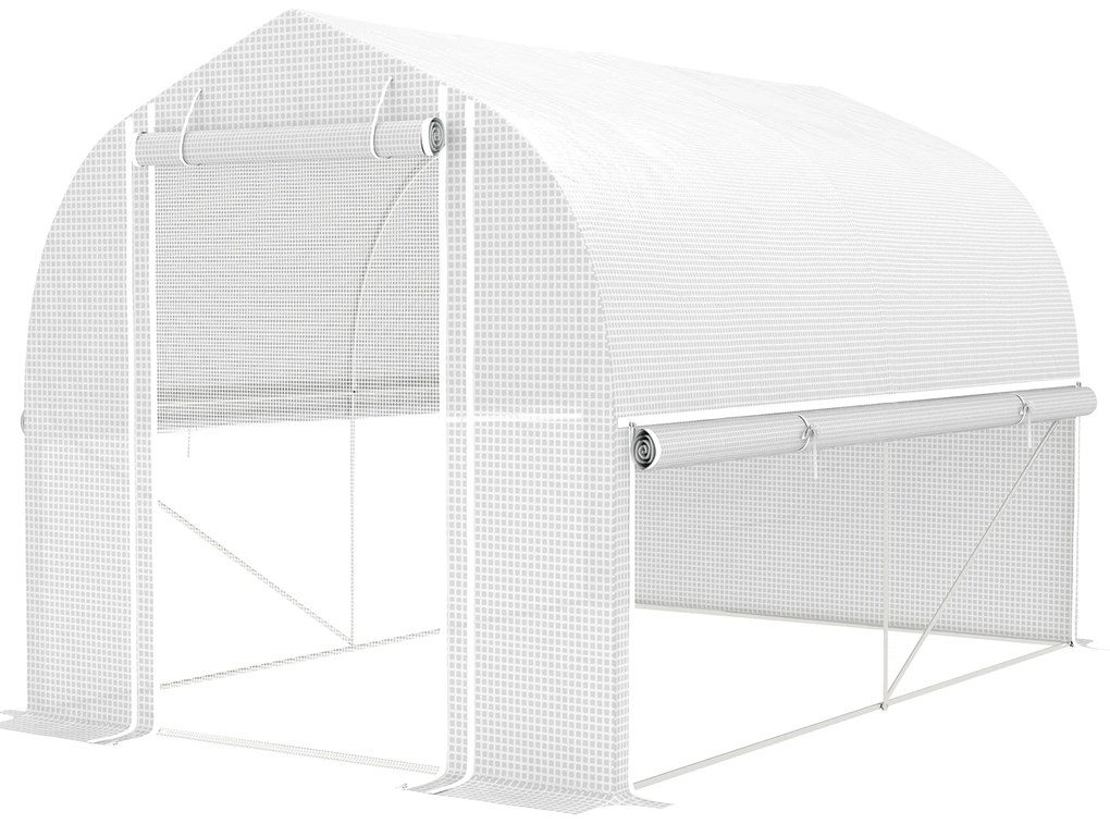 Outsunny Serra Polytunnel 3 x 2 x 2 m cu pereți laterali rabatabili, înveliș din plastic rezistent la UV și cadru din oțel, Alb | Aosom Romania