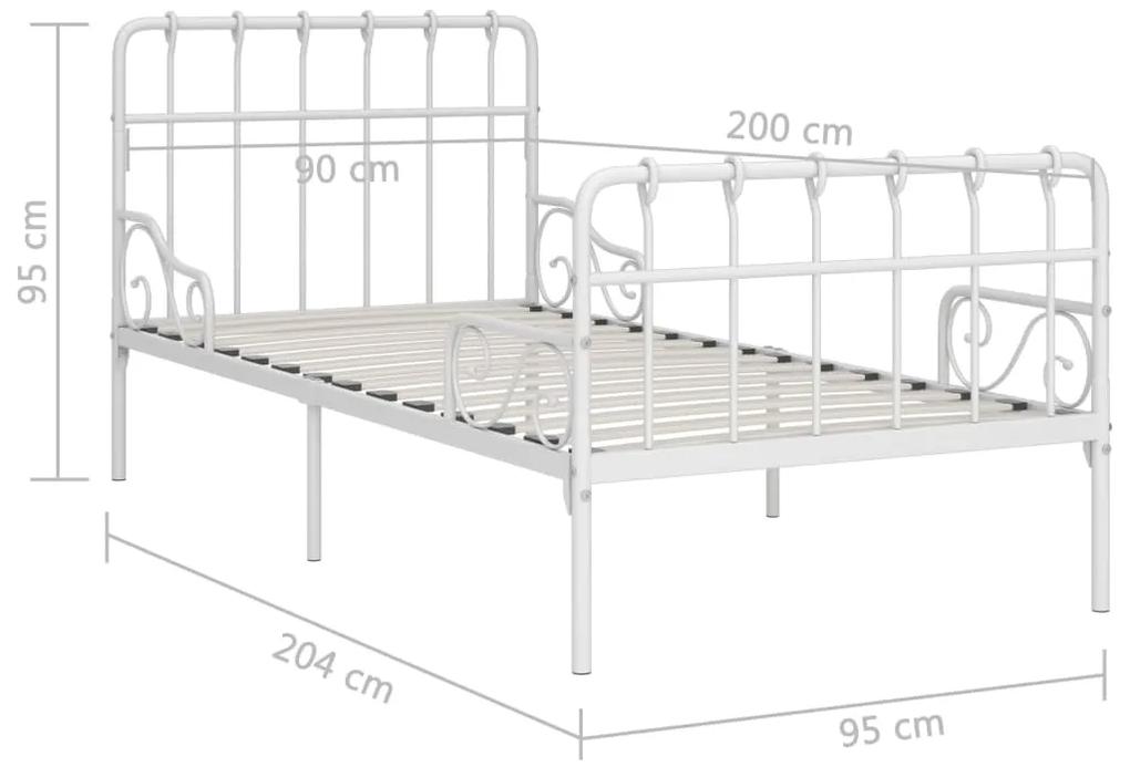 Cadru de pat cu baza din sipci, alb, 90 x 200 cm, metal Alb, 90 x 200 cm